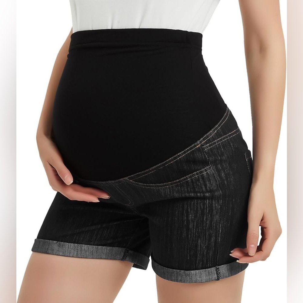Isabel, midi short size 2, tummy control black maternity shorts.